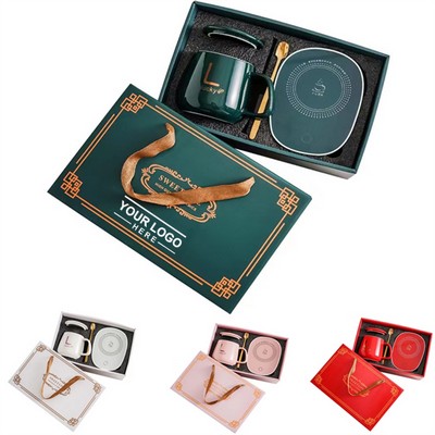 Coffee Cup with Heating Coaster Gift Set