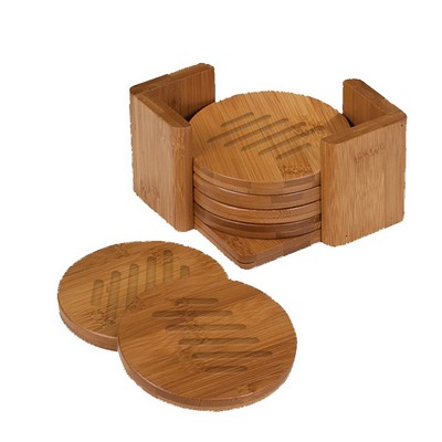 Bamboo Square 6-Coaster Set with Holder