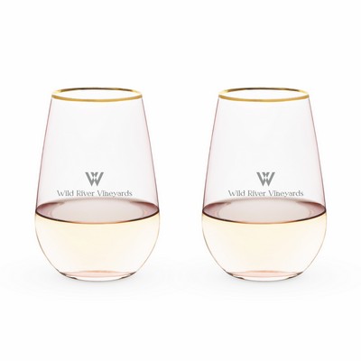Twine Living® Rose Crystal Stemless Wine Glass, set of 2