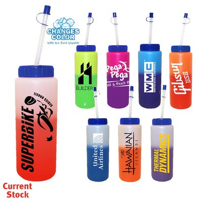 32 Oz. Mood Sports Bottle w/Flexible Straw (Spot Color)