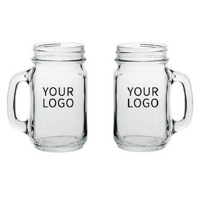 Mason Drinking Jar with Handle, 16 Oz.