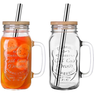 16oz Embossed Mason Jar W/ Namboo lid & Straw