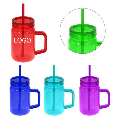 16 oz. Colored Plastic Mason Jars With Handle