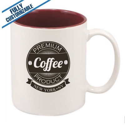 11 Oz. White & Maroon Ceramic Full Color Mug w/Handle