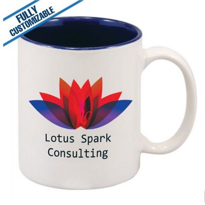 11 Oz. White & Blue Ceramic Full Color Mug w/Handle
